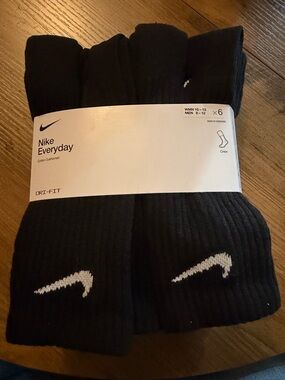 Nike Black Crew Athletic Socks with White Swoosh - 6 Pack